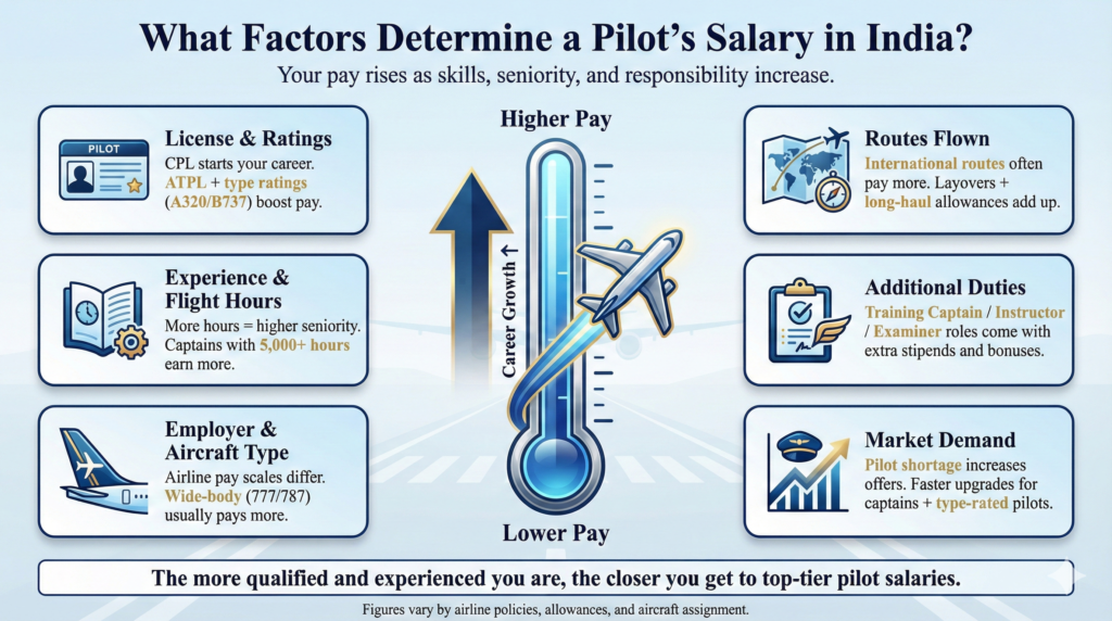 Factors affecting pilot salary in India