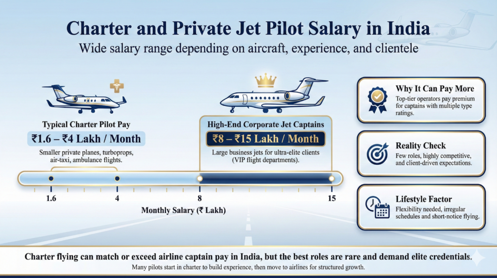 Charter and private jet pilot salary in India