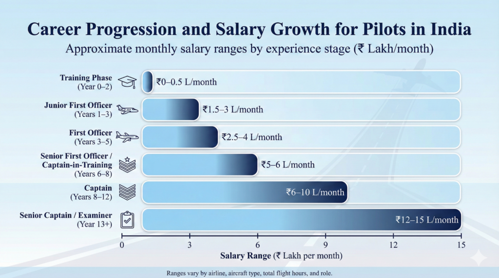 Pilot career progression and salary growth in India