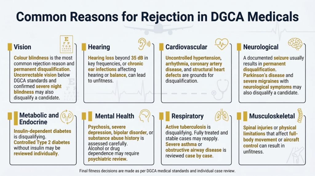Common medical reasons for DGCA pilot medical test rejection