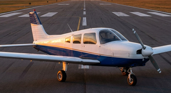 Commercial training aircraft on runway for flight training