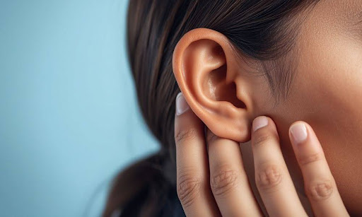Close-up of woman holding ear representing hearing conditions that affect pilot medical eligibility