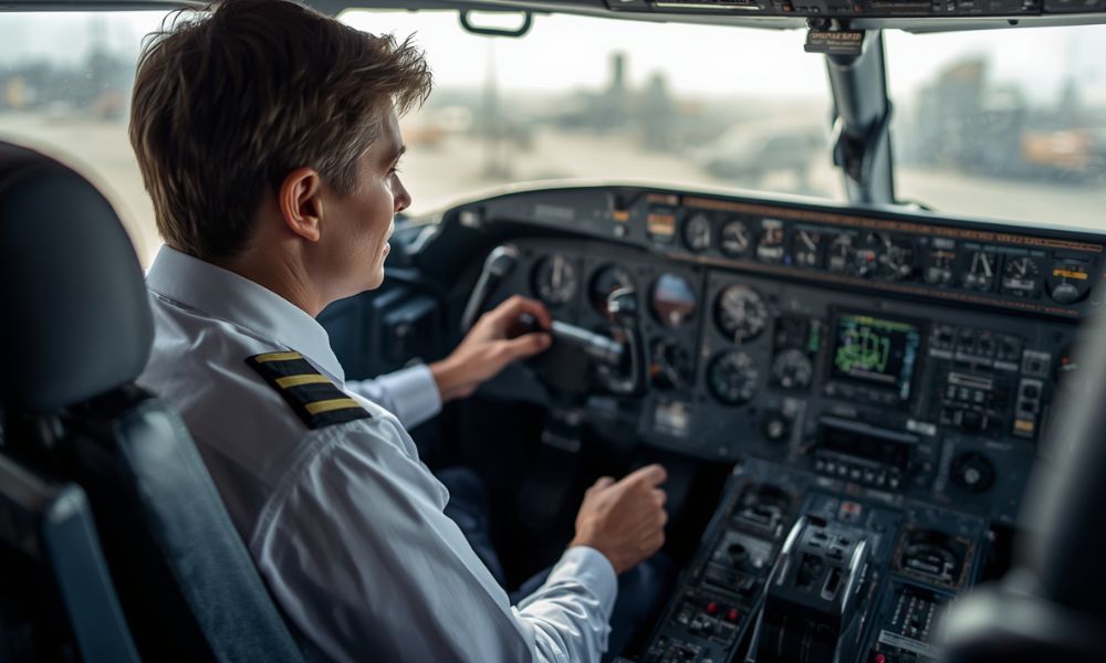 Pilot trainee operating aircraft controls at VFTI