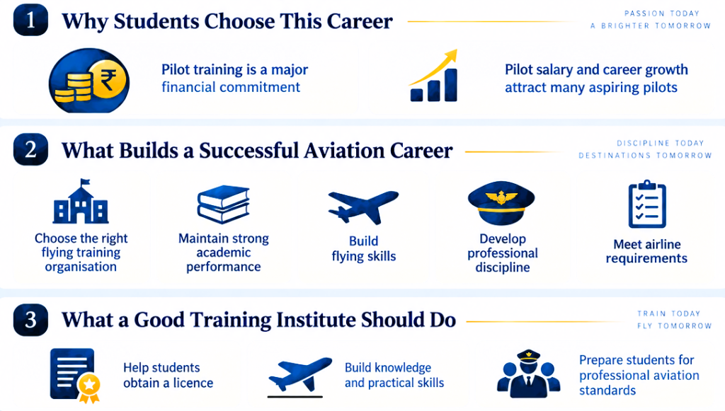Infographic on why students choose pilot training and what builds a successful aviation career